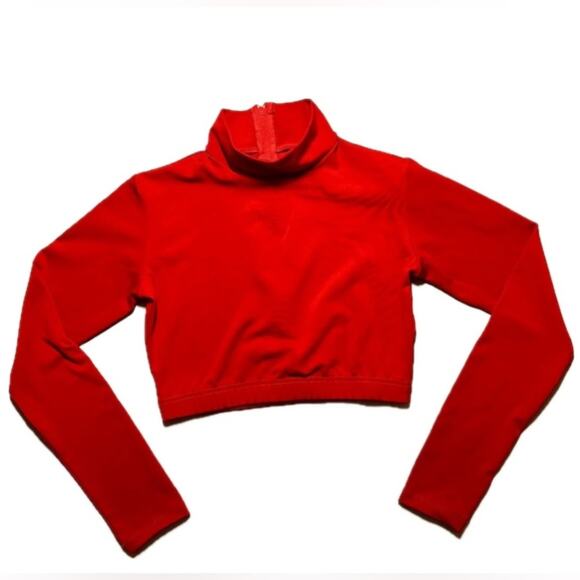 Chasse Cheer Adult Medium all red long sleeve crop top dance zipper back - Picture 2 of 9